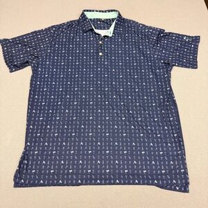 Footjoy Polo Shirt Mens 2XL Blue Geometric Beer Cocktail Golf Stretch Casual